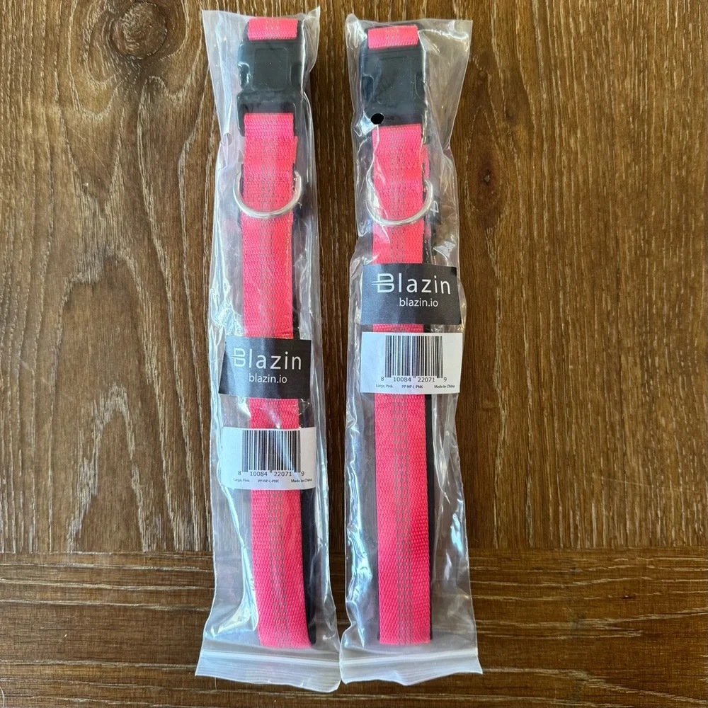 1 set of 2 reflective nylon hot pink dog collars L